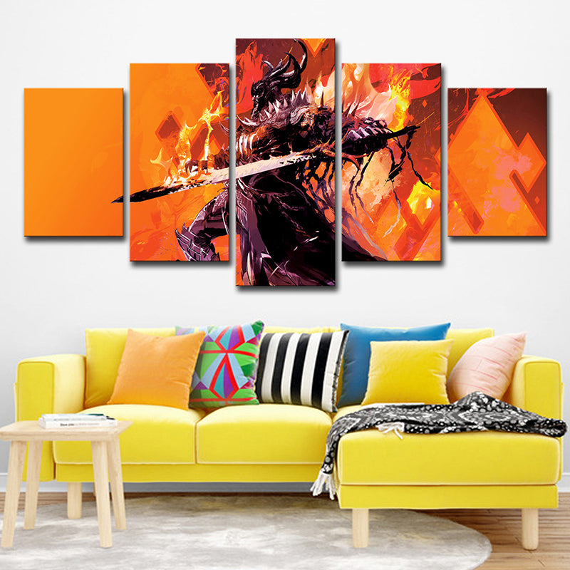 Guild War Game Character Art Print Orange Canvas Wall Decor for Room, Multi-Piece Clearhalo 'Art Gallery' 'Canvas Art' 'Kids' Arts' 1726976