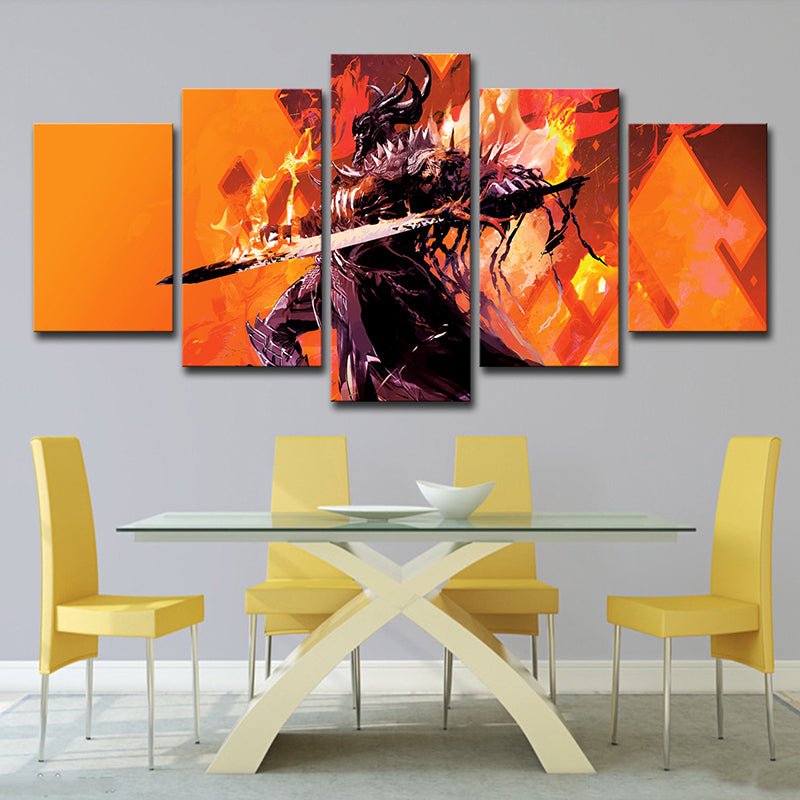 Guild War Game Character Art Print Orange Canvas Wall Decor for Room, Multi-Piece Clearhalo 'Art Gallery' 'Canvas Art' 'Kids' Arts' 1726977