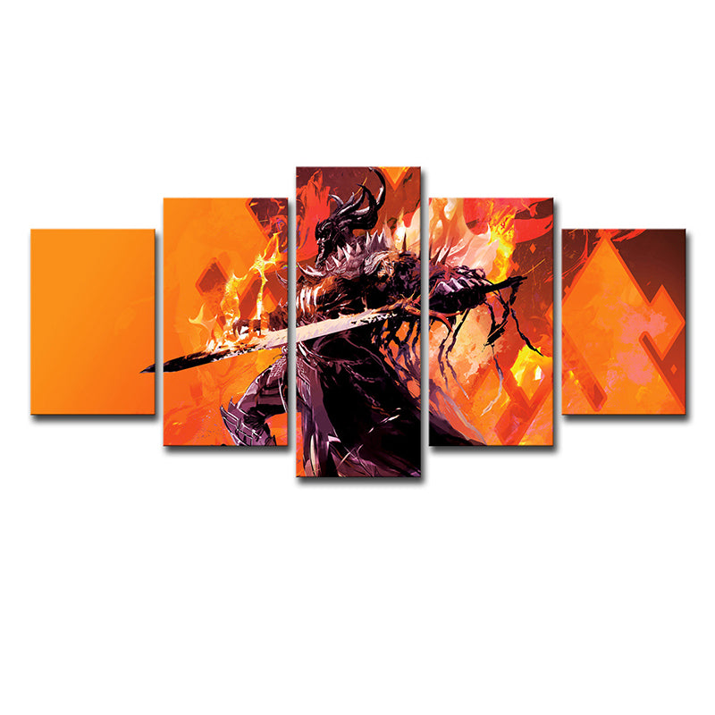 Guild War Game Character Art Print Orange Canvas Wall Decor for Room, Multi-Piece Clearhalo 'Art Gallery' 'Canvas Art' 'Kids' Arts' 1726978