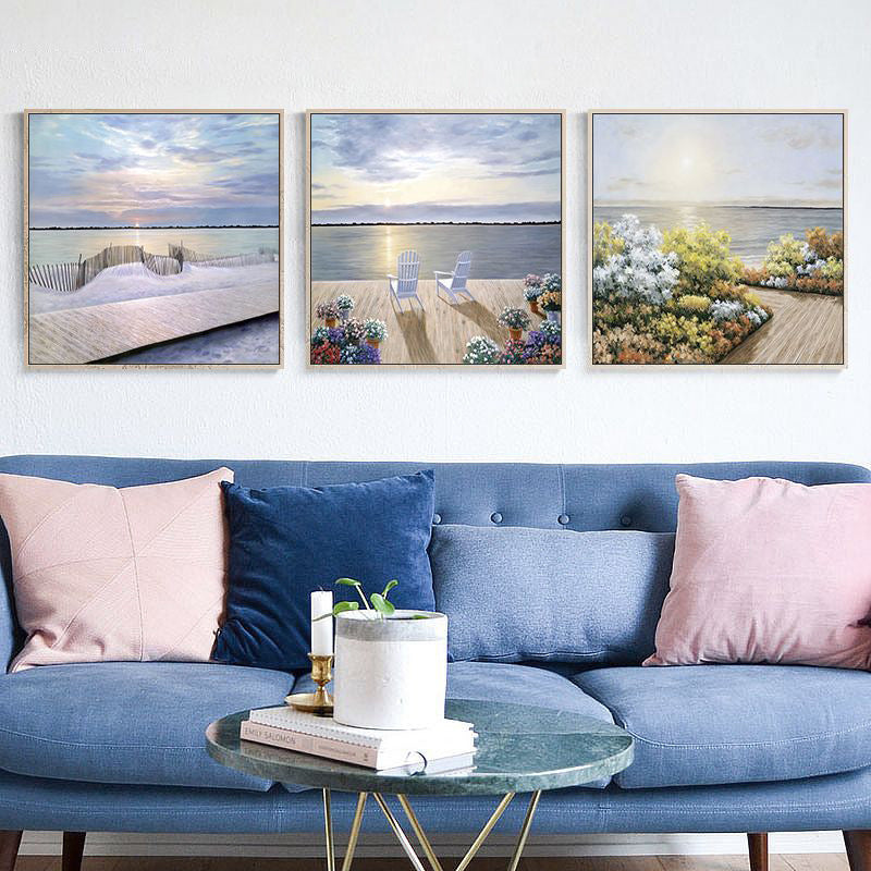 Coastal Balcony Sunrise View Canvas Tropical Textured Wall Art in Light Purple Light Purple Clearhalo 'Art Gallery' 'Canvas Art' 'Coastal Art Gallery' 'Nautical' Arts' 1726989