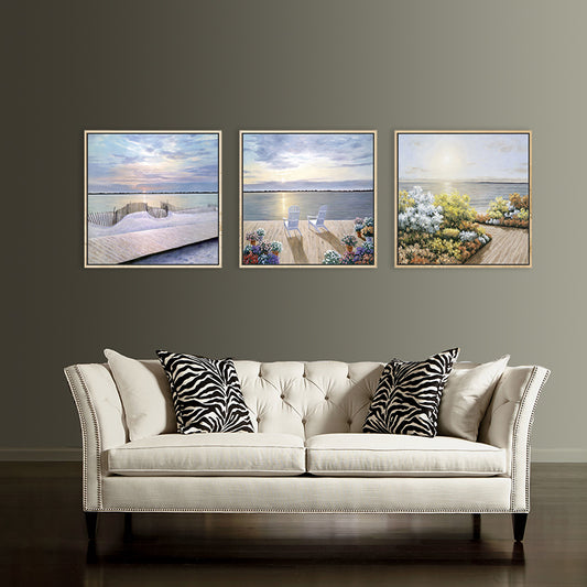 Coastal Balcony Sunrise View Canvas Tropical Textured Wall Art in Light Purple Clearhalo 'Art Gallery' 'Canvas Art' 'Coastal Art Gallery' 'Nautical' Arts' 1726990