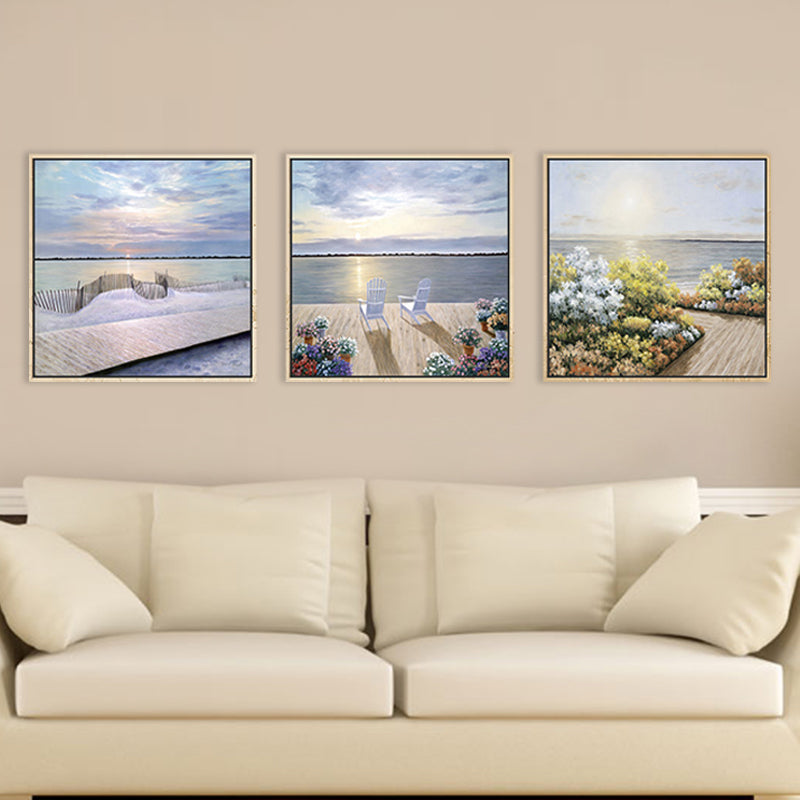 Coastal Balcony Sunrise View Canvas Tropical Textured Wall Art in Light Purple Clearhalo 'Art Gallery' 'Canvas Art' 'Coastal Art Gallery' 'Nautical' Arts' 1726991