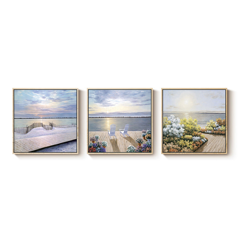 Coastal Balcony Sunrise View Canvas Tropical Textured Wall Art in Light Purple Clearhalo 'Art Gallery' 'Canvas Art' 'Coastal Art Gallery' 'Nautical' Arts' 1726992