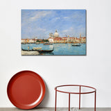 Watery City Scene Art Print Impressionism Style Canvas Textured Painting in Blue