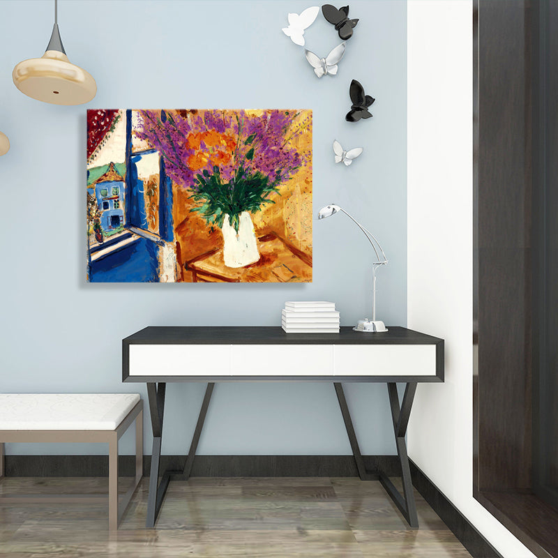 French Country Style Flowers Painting Orange Textured Wall Print for Girls Bedroom Orange Clearhalo 'Arts' 'Canvas Art' 1727129