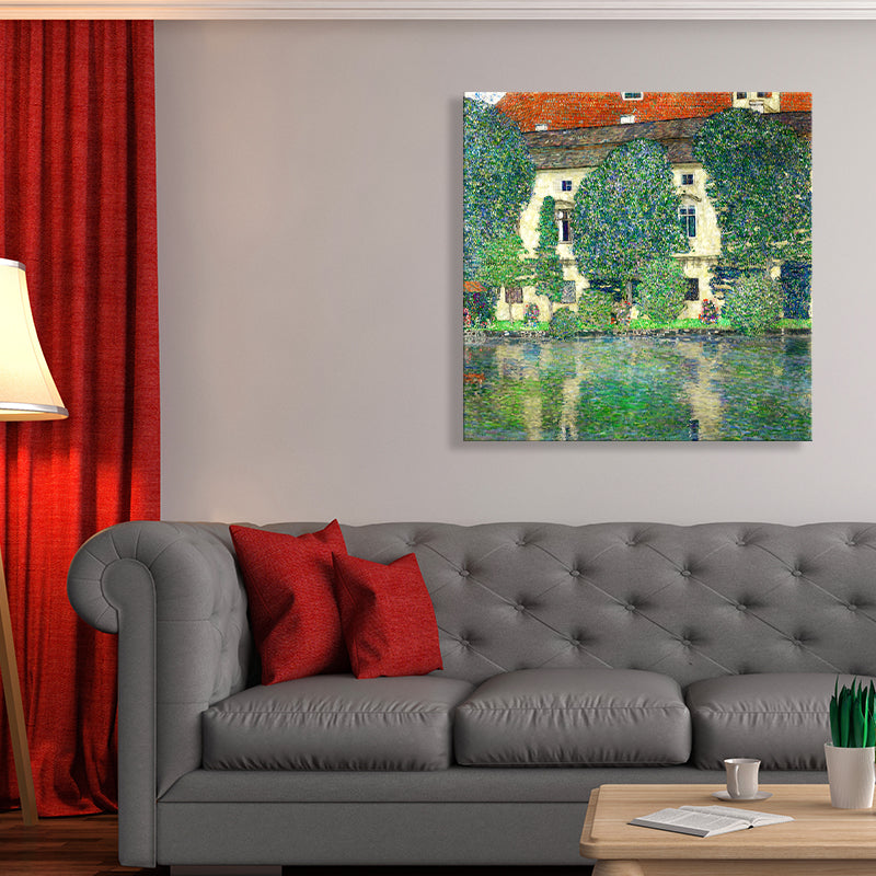 Impressionism Style Girls Wall Decor Riverside House Green Art, Multiple Sizes Options Clearhalo 'Arts' 'Canvas Art' 1727136