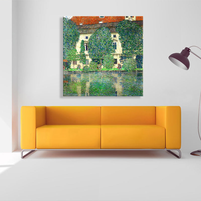 Impressionism Style Girls Wall Decor Riverside House Green Art, Multiple Sizes Options Clearhalo 'Arts' 'Canvas Art' 1727137