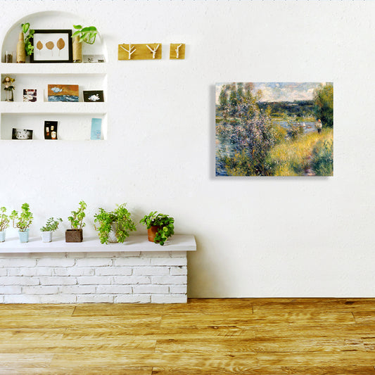 Impresionismo Riverside Wood Decoración de pared de madera Arte amarillo texturizado para sala de estar