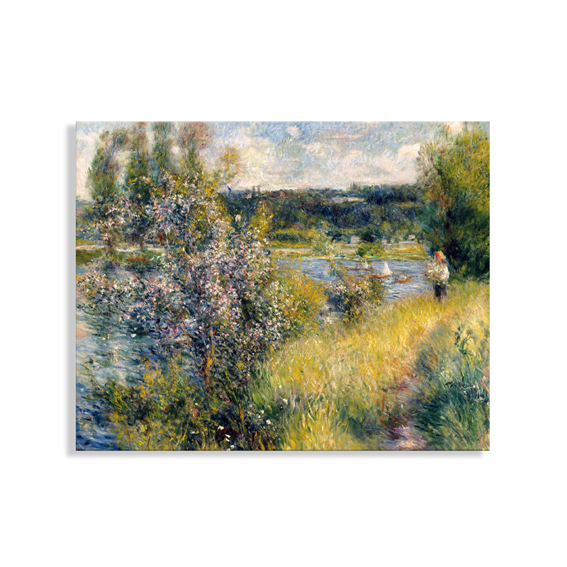 Impressionism Riverside Wood Wall Decor Canvas Textured Yellow Art for Living Room