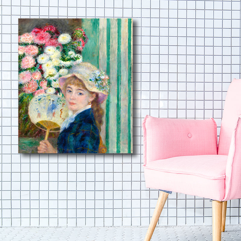 Textured Maid and Flowers Painting Canvas Impressionism Style Wall Print for Playroom Green Clearhalo 'Arts' 'Canvas Art' 1727149