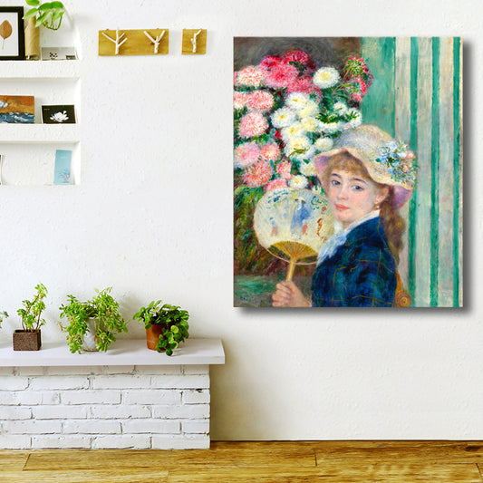 Textured Maid and Flowers Painting Canvas Impressionism Style Wall Print for Playroom Clearhalo 'Arts' 'Canvas Art' 1727151