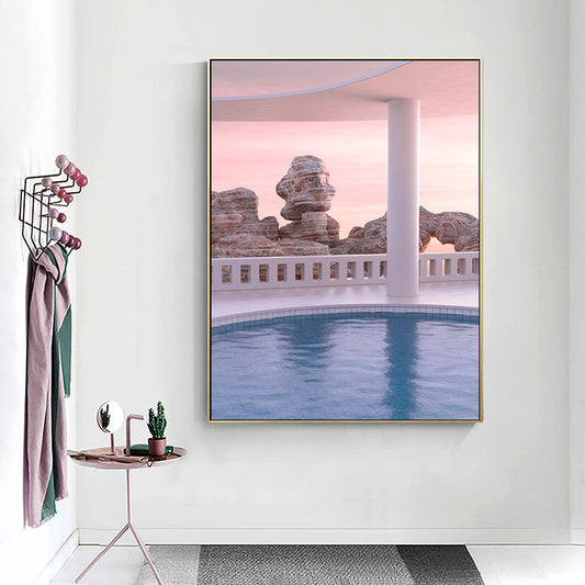 Brown Swimming Pool Scene Canvas Textured Wall Art for Guest Room, Multiple Sizes Brown Clearhalo 'Art Gallery' 'Canvas Art' 'Contemporary Art Gallery' 'Modern' Arts' 1727163