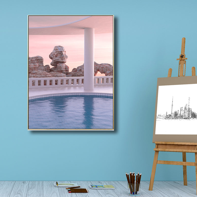 Brown Swimming Pool Scene Canvas Textured Wall Art for Guest Room, Multiple Sizes Clearhalo 'Art Gallery' 'Canvas Art' 'Contemporary Art Gallery' 'Modern' Arts' 1727164