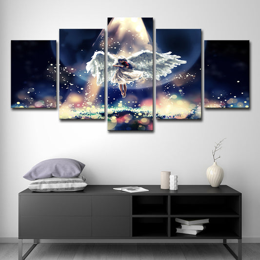 Fantasy Firefly and Angel Canvas Cartoon Multi-Piece Wall Art in Black-Blue Black Clearhalo 'Art Gallery' 'Canvas Art' 'Kids' Arts' 1727192