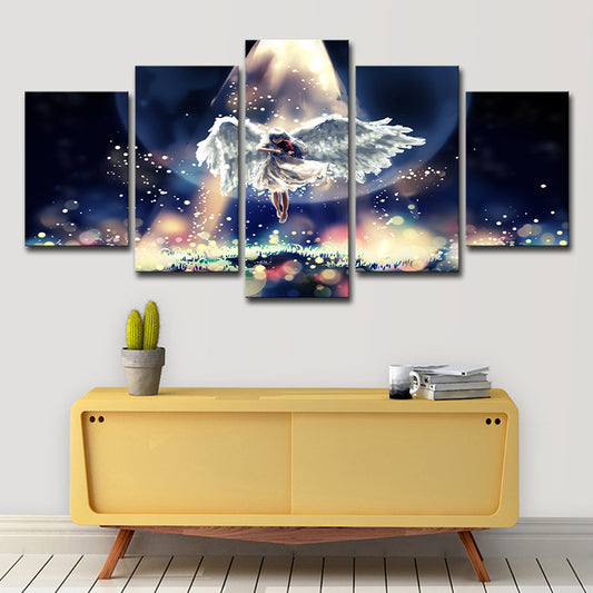 Fantasy Firefly and Angel Canvas Cartoon Multi-Piece Wall Art in Black-Blue Clearhalo 'Art Gallery' 'Canvas Art' 'Kids' Arts' 1727193
