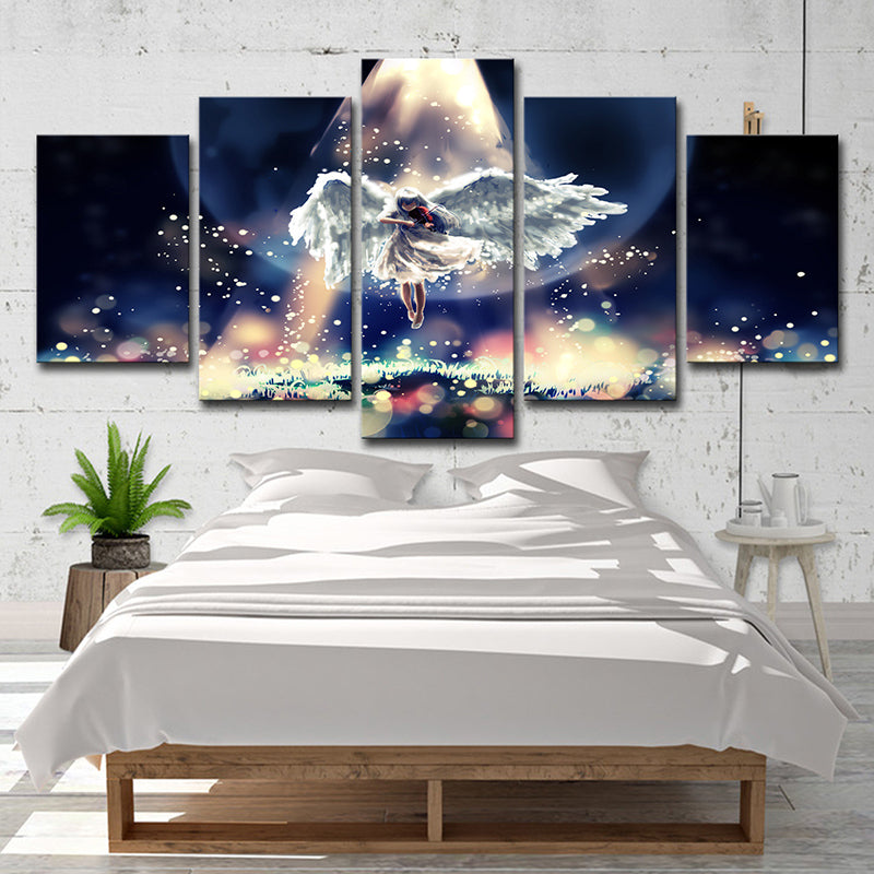 Fantasy Firefly and Angel Canvas Cartoon Multi-Piece Wall Art in Black-Blue Clearhalo 'Art Gallery' 'Canvas Art' 'Kids' Arts' 1727194