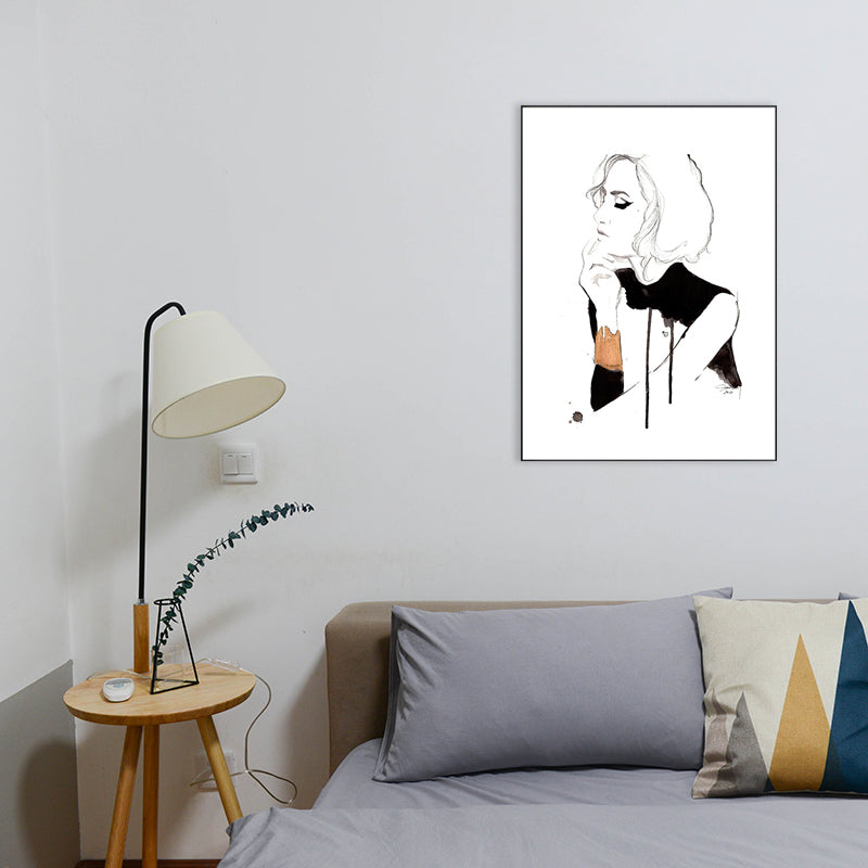 Elegant Maiden Pattern Wall Decor for Girls Bedroom in White, Multiple Sizes Available White Clearhalo 'Art Gallery' 'Canvas Art' 'Contemporary Art Gallery' 'Modern' Arts' 1727228