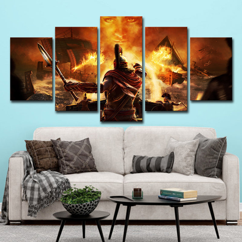 Kids Game Scene Print Canvas Yellow Assassins Creed Odyssey Wall Art Decor for Room Yellow Clearhalo 'Art Gallery' 'Canvas Art' 'Kids' Arts' 1727412