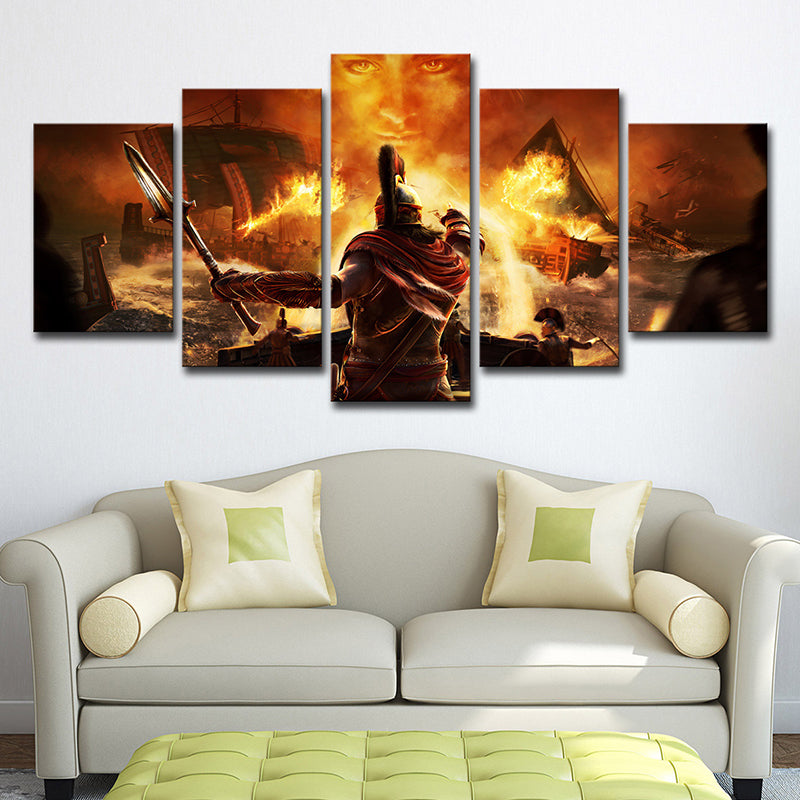 Kids Game Scene Print Canvas Yellow Assassins Creed Odyssey Wall Art Decor for Room Clearhalo 'Art Gallery' 'Canvas Art' 'Kids' Arts' 1727414