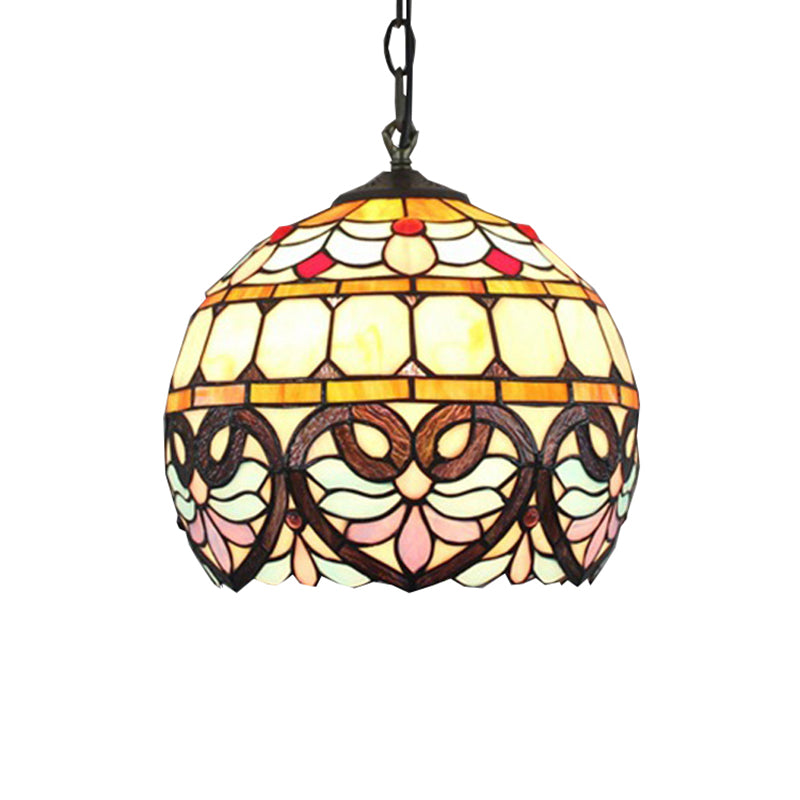 Tiffany Pendant Lights for Ceiling with Adjustable Chain Stained Glass Globe Shade Hanging Lamp Clearhalo 'Ceiling Lights' 'Close To Ceiling Lights' 'Industrial' 'Middle Century Pendants' 'Pendant Lights' 'Pendants' 'Tiffany close to ceiling' 'Tiffany Pendants' 'Tiffany' Lighting' 172742