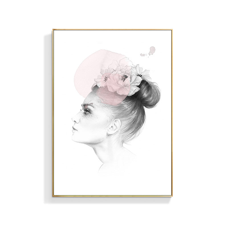 Hat Maiden Side Face Painting for Living Room in White, Multiple Sizes Available Clearhalo 'Art Gallery' 'Canvas Art' 'Contemporary Art Gallery' 'Modern' Arts' 1727429