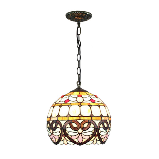 Tiffany Pendant Lights for Ceiling with Adjustable Chain Stained Glass Globe Shade Hanging Lamp Clearhalo 'Ceiling Lights' 'Close To Ceiling Lights' 'Industrial' 'Middle Century Pendants' 'Pendant Lights' 'Pendants' 'Tiffany close to ceiling' 'Tiffany Pendants' 'Tiffany' Lighting' 172743