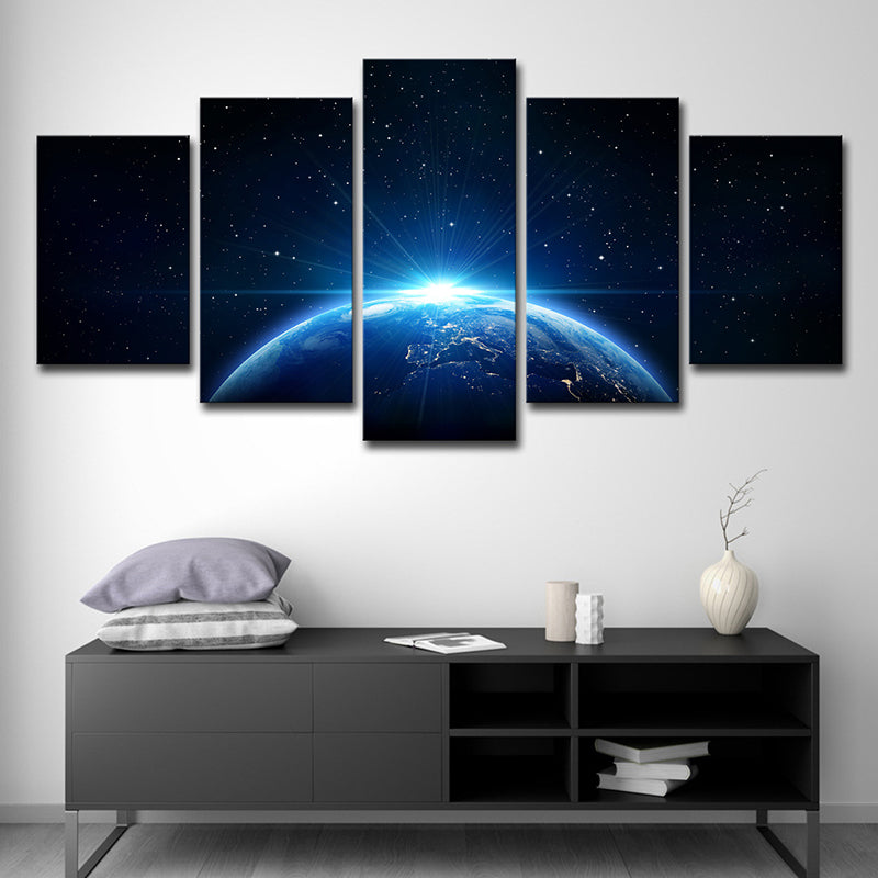 Planet and Starry Sky Canvas Art Science Fiction Multi-Piece Wall Decor in Blue for Kids Room Clearhalo 'Art Gallery' 'Canvas Art' 'Kids' Arts' 1727527