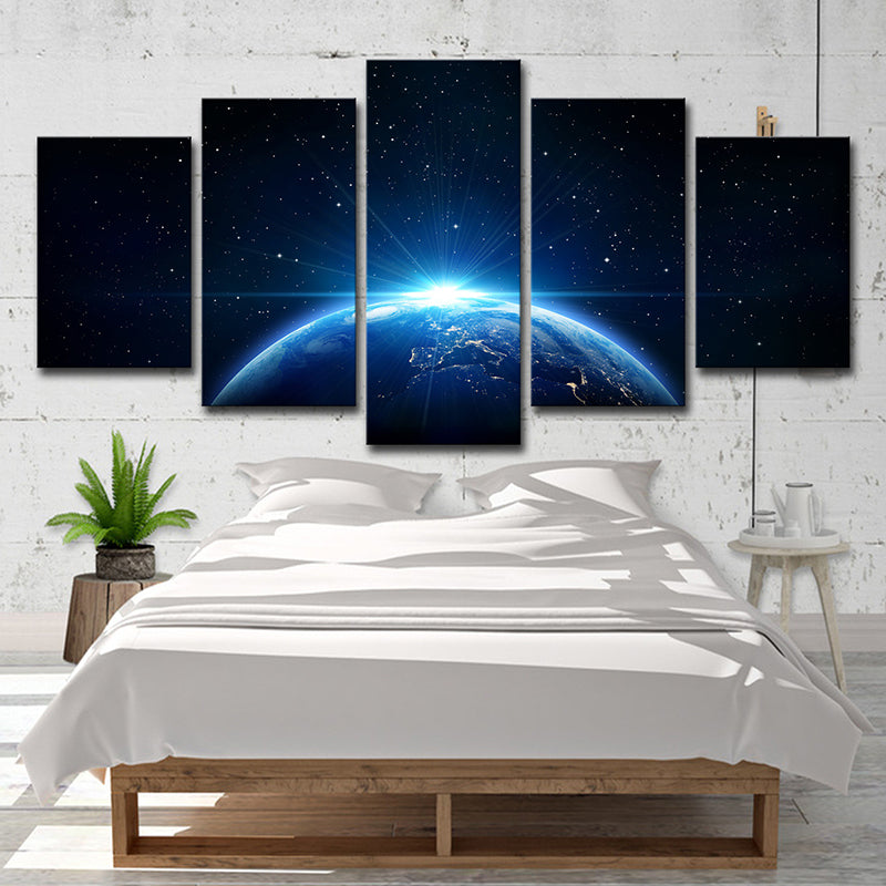 Planet and Starry Sky Canvas Art Science Fiction Multi-Piece Wall Decor in Blue for Kids Room Clearhalo 'Art Gallery' 'Canvas Art' 'Kids' Arts' 1727528