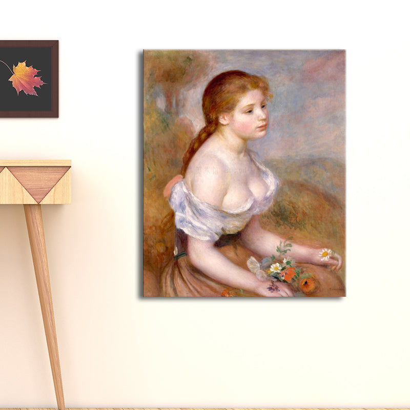 Impressionism Sitting Maiden Art Canvas Pink Oil Painting Wall Decor, Multiple Sizes Brown Clearhalo 'Arts' 'Canvas Art' 1727617