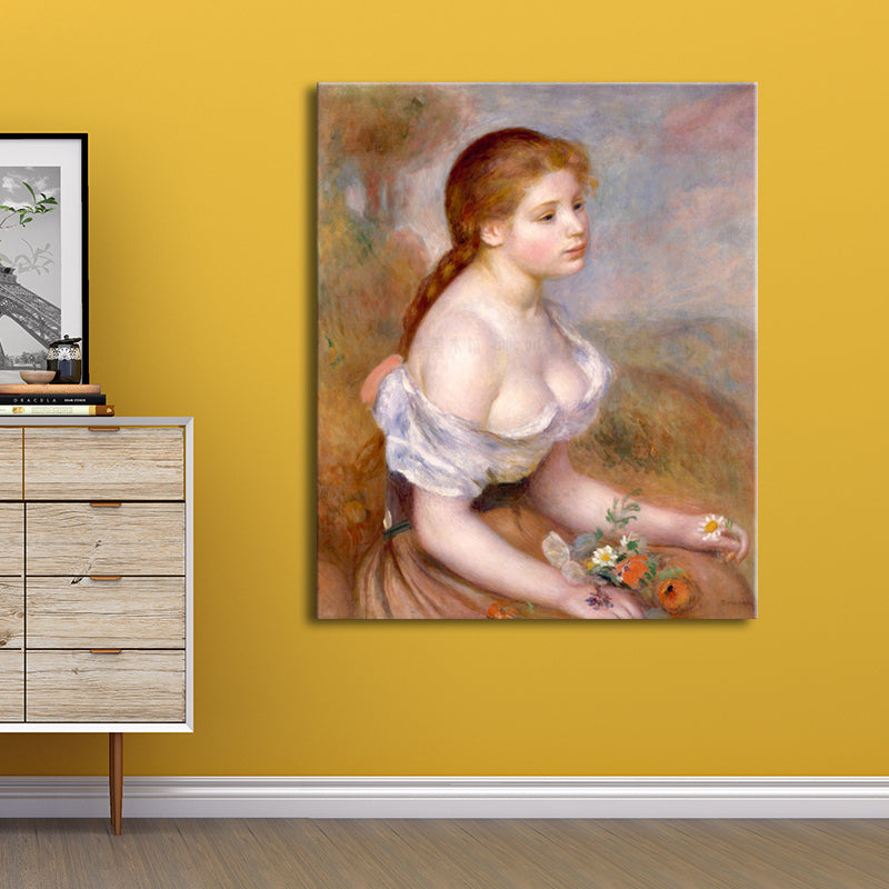 Impressionism Sitting Maiden Art Canvas Pink Oil Painting Wall Decor, Multiple Sizes