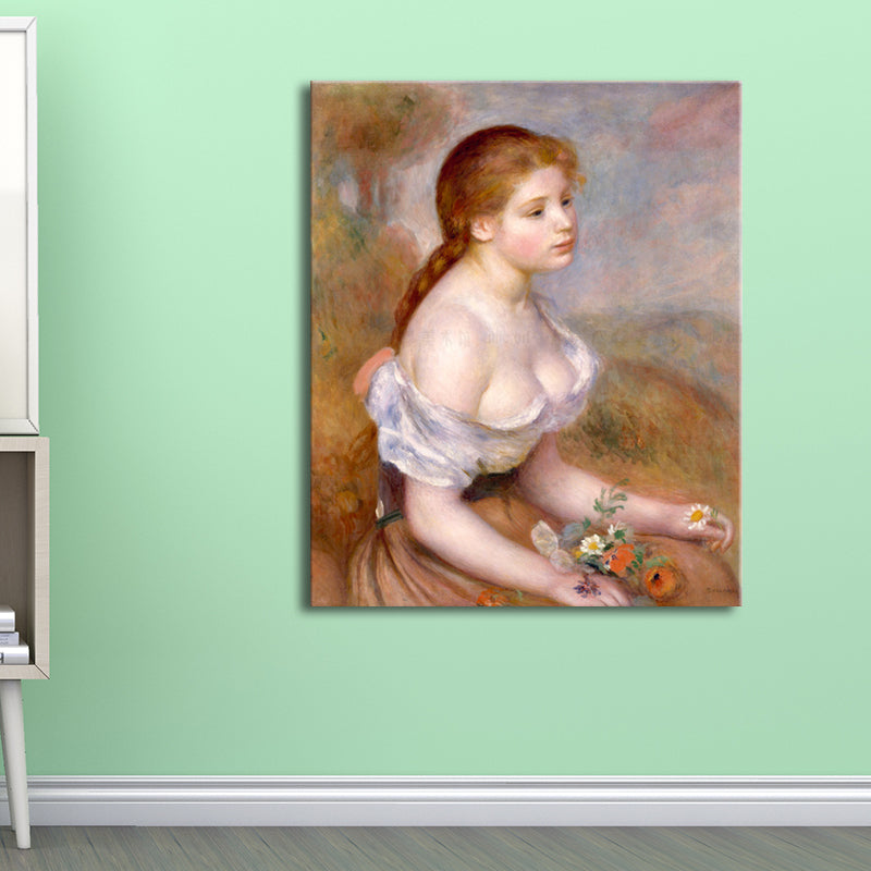 印象派に座っているメイデンアートキャンバスピンクの油絵の壁の装飾、複数のサイズ