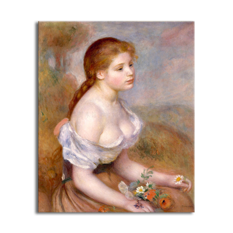 Impressionism Sitting Maiden Art Canvas Pink Oil Painting Wall Decor, Multiple Sizes Clearhalo 'Arts' 'Canvas Art' 1727620