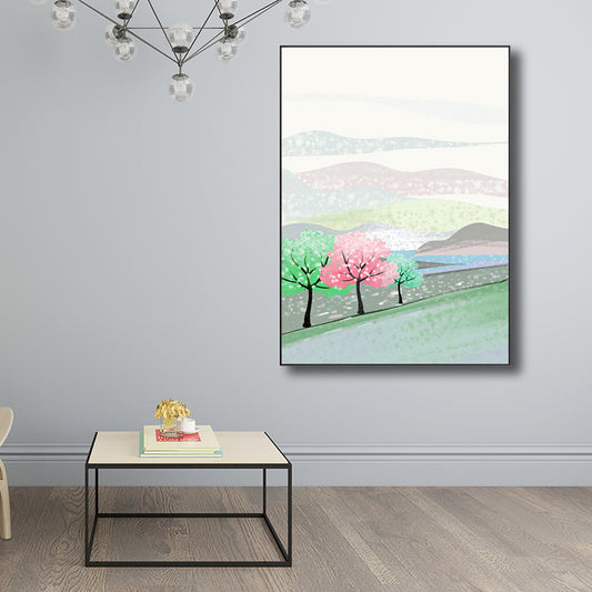 Quiet Natural Scenery Painting Pastel Color Canvas Wall Art Textured, Multiple Sizes Clearhalo 'Art Gallery' 'Canvas Art' 'Contemporary Art Gallery' 'Modern' Arts' 1727625
