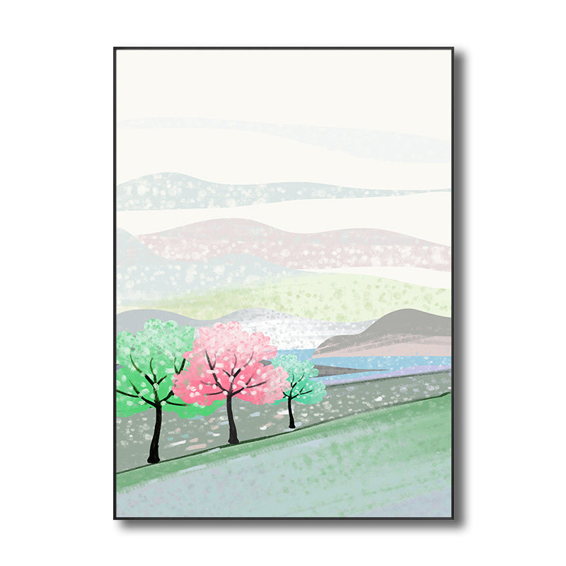 Quiet Natural Scenery Painting Pastel Color Canvas Wall Art Textured, Multiple Sizes Clearhalo 'Art Gallery' 'Canvas Art' 'Contemporary Art Gallery' 'Modern' Arts' 1727627