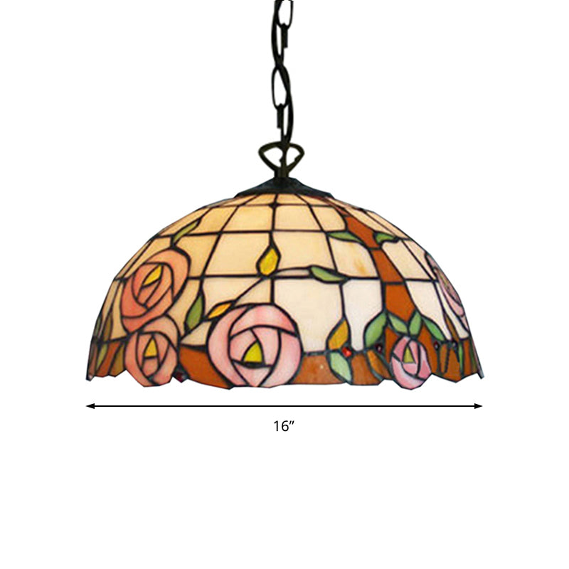 Bloom Down Lighting Tiffany 1 Bulb 12"/16" Wide Pink Handcrafted Art Glass Pendant Light Fixture Clearhalo 'Ceiling Lights' 'Close To Ceiling Lights' 'Industrial' 'Middle Century Pendants' 'Pendant Lights' 'Pendants' 'Tiffany close to ceiling' 'Tiffany Pendants' 'Tiffany' Lighting' 172763