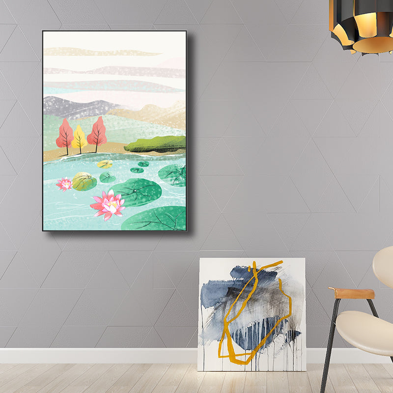 Quiet Natural Scenery Painting Pastel Color Canvas Wall Art Textured, Multiple Sizes Pink Clearhalo 'Art Gallery' 'Canvas Art' 'Contemporary Art Gallery' 'Modern' Arts' 1727631