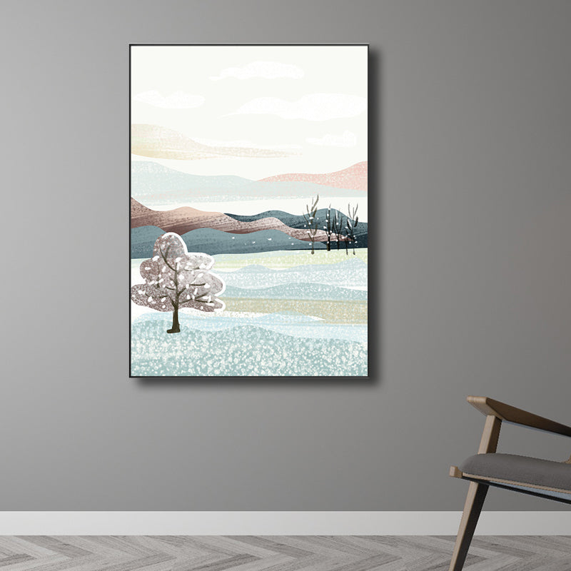 Quiet Natural Scenery Painting Pastel Color Canvas Wall Art Textured, Multiple Sizes White Clearhalo 'Art Gallery' 'Canvas Art' 'Contemporary Art Gallery' 'Modern' Arts' 1727639