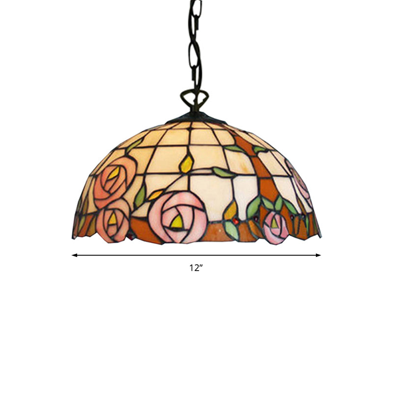 Bloom Down Lighting Tiffany 1 Bulb 12"/16" Wide Pink Handcrafted Art Glass Pendant Light Fixture Clearhalo 'Ceiling Lights' 'Close To Ceiling Lights' 'Industrial' 'Middle Century Pendants' 'Pendant Lights' 'Pendants' 'Tiffany close to ceiling' 'Tiffany Pendants' 'Tiffany' Lighting' 172764