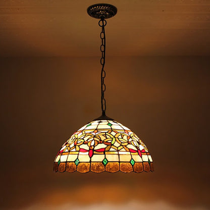 Glass Pendant Light with Hanging Chain Domed Medium Ceiling Fixture in Antique Brass Baroque Style Brown Clearhalo 'Ceiling Lights' 'Chandeliers' 'Industrial' 'Middle Century Pendants' 'Pendant Lights' 'Pendants' 'Tiffany close to ceiling' 'Tiffany Pendants' 'Tiffany' Lighting' 172765