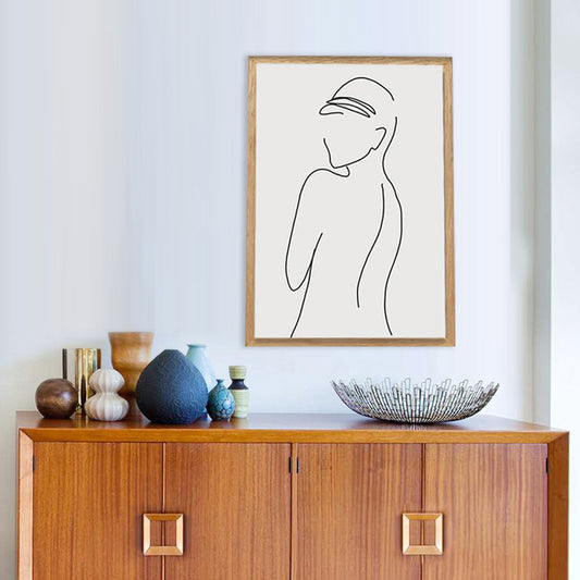 Nude Figure Line Art Print Minimalistic Canvas Wall Decor in White for Girls Room Clearhalo 'Art Gallery' 'Canvas Art' 'Contemporary Art Gallery' 'Contemporary Art' 'Minimalism' 'Minimalist Art Gallery' 'Scandinavian' Arts' 1727651