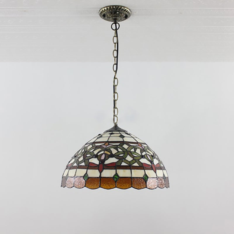Glass Pendant Light with Hanging Chain Domed Medium Ceiling Fixture in Antique Brass Baroque Style Clearhalo 'Ceiling Lights' 'Chandeliers' 'Industrial' 'Middle Century Pendants' 'Pendant Lights' 'Pendants' 'Tiffany close to ceiling' 'Tiffany Pendants' 'Tiffany' Lighting' 172766