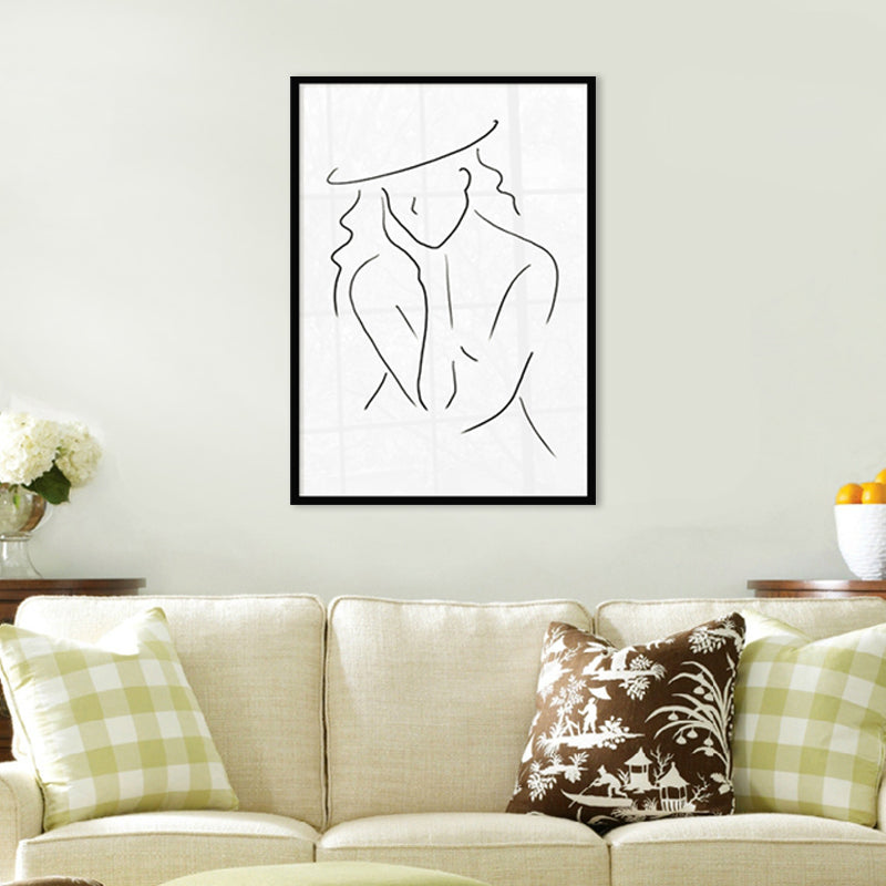 Nude Figure Line Art Print Minimalistic Canvas Wall Decor in White for Girls Room Clearhalo 'Art Gallery' 'Canvas Art' 'Contemporary Art Gallery' 'Contemporary Art' 'Minimalism' 'Minimalist Art Gallery' 'Scandinavian' Arts' 1727663