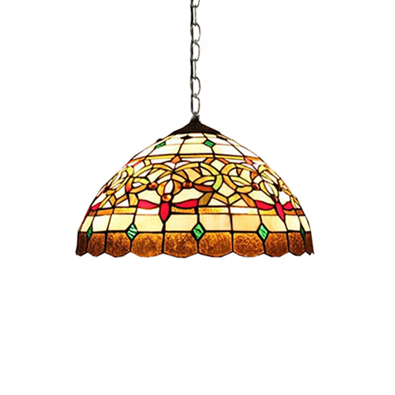 Glass Pendant Light with Hanging Chain Domed Medium Ceiling Fixture in Antique Brass Baroque Style Clearhalo 'Ceiling Lights' 'Chandeliers' 'Industrial' 'Middle Century Pendants' 'Pendant Lights' 'Pendants' 'Tiffany close to ceiling' 'Tiffany Pendants' 'Tiffany' Lighting' 172767