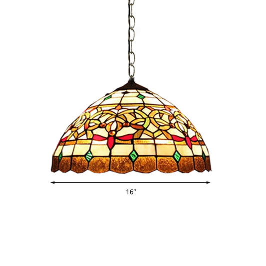 Glass Pendant Light with Hanging Chain Domed Medium Ceiling Fixture in Antique Brass Baroque Style Clearhalo 'Ceiling Lights' 'Chandeliers' 'Industrial' 'Middle Century Pendants' 'Pendant Lights' 'Pendants' 'Tiffany close to ceiling' 'Tiffany Pendants' 'Tiffany' Lighting' 172768