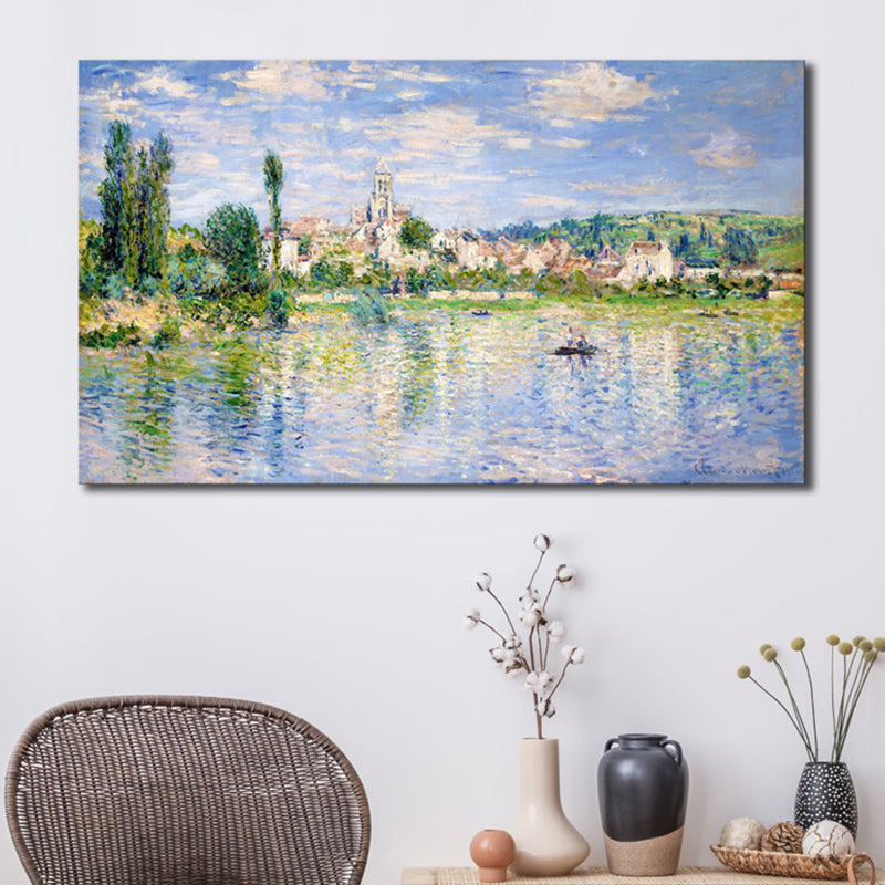 Light Color Riverside View Canvas Impressionism Textured Wall Art Print for Living Room - Blue - Clearhalo - 'Arts' - 'Canvas Art' - 1727693