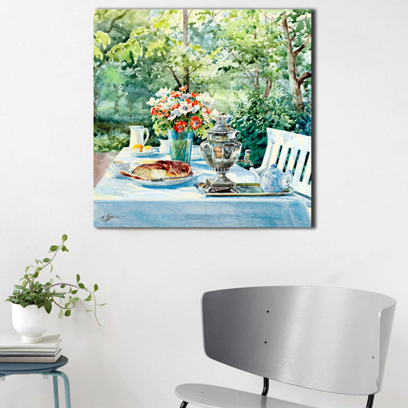 Impressionism Flowers and Cups Canvas Light Color Textured Painting for Dining Room