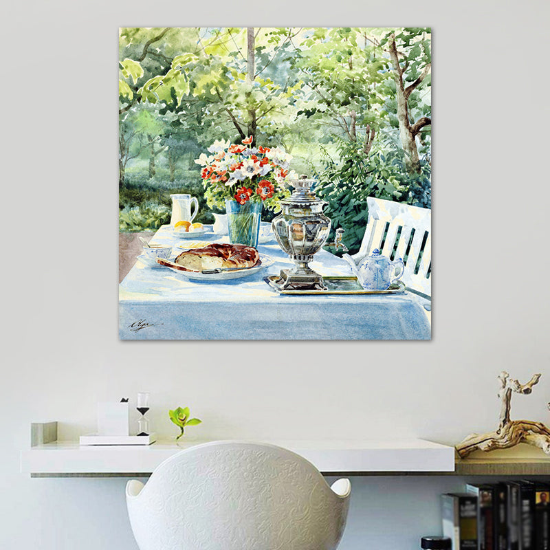 Impressionism Flowers and Cups Canvas Light Color Textured Painting for Dining Room Clearhalo 'Arts' 'Canvas Art' 1727706