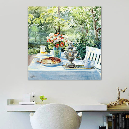 Impressionism Flowers and Cups Canvas Light Color Textured Painting for Dining Room Clearhalo 'Arts' 'Canvas Art' 1727706