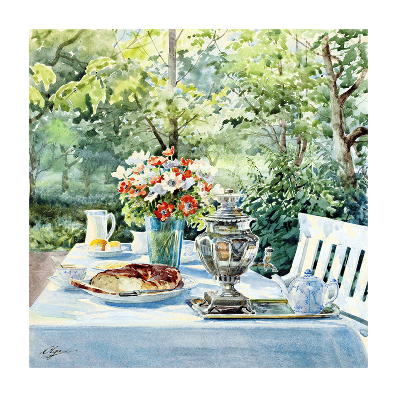 Impressionisme bloemen en kopjes canvas lichte kleur textured schilderij voor eetkamer