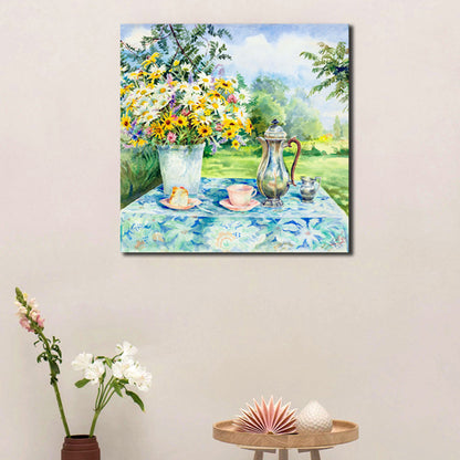 Impressionism Flowers and Cups Canvas Light Color Textured Painting for Dining Room Yellow Clearhalo 'Arts' 'Canvas Art' 1727711